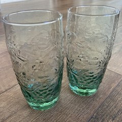 Libbey | Vintage ‘Orchard Fruit’ Green Cooler 6” Tall Drinking Glasses Set Of 2