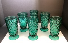 6 Teal Green Whitehall by Colony 6.25” Iced Tea Glasses Stacked Cubes