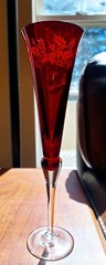 Lenox Crystal «Holiday Gems» Ruby Red Champagne Flutes Etched Christmas Set of 2