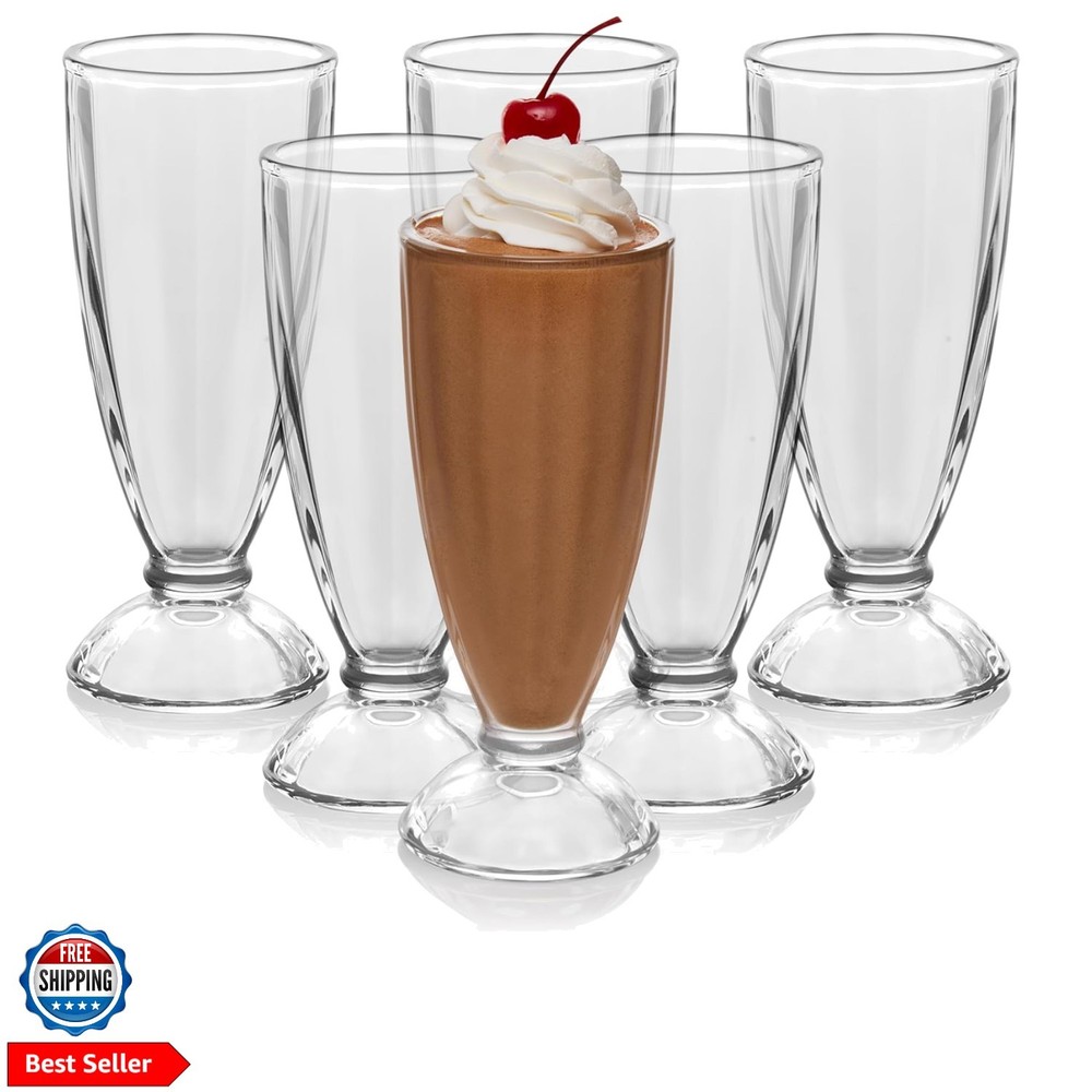 Fountain Shoppe Milkshake Glasses Set of 6 – Classic Old Fashioned Rootbeer F…