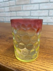 Scarce Antique Hobbs Inverted Thumbprint Amberina / Rubina Verde Glass Tumbler