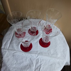 Vintage 5 Ruby Red Footed Etched Flower Rose Iced Tea Tumbler Weston Glass