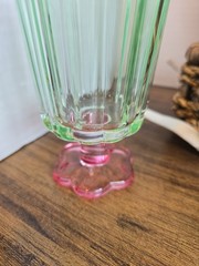 Set of 2 Decorative Green and Pink Footed Glass Tumblers
