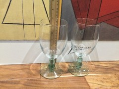 2 Libbey Metropolis Glass Goblets ice tea goblets green stem 7»X3»