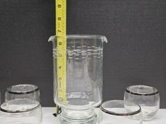 Princess House Complete Cocktail Mixer 8pc Set Sliver Trim Roly Poly Glasses