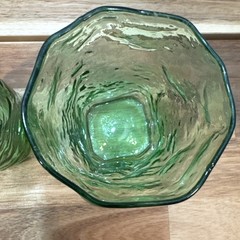THREE Mid Century MORGANTOWN Green CRINKLE Tumblers 10 oz Glasses 4 1/8″ Tall