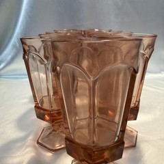 MCM Fostoria Pink Footed Glasses Vintage Paneled Tumblr 8 1/2” X 3 1/2” SET OF 9
