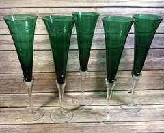 Set of 5 Lenox Holiday Gems Emerald Champagne Toasting Flutes Etched Holly