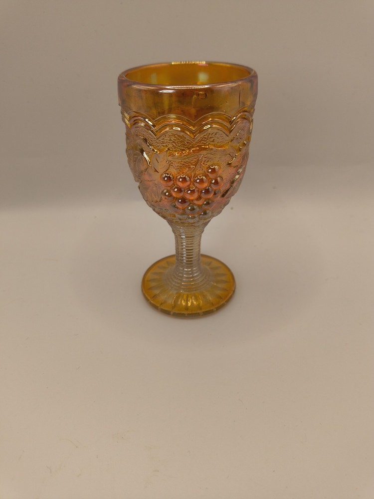 Vintage Imperial Marigold Carnival Glass 4″ Grape Stemmed Wine Cordial Goblet