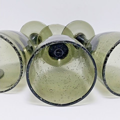 Hand Blown Seeded Bubble Wine Glasses Solid Avocado Green Water Goblets Set Of 4