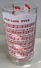 1950’s MCM Hazel Atlas Auld Lang Syne Drinking Song Glass Big Top Peanut Butter