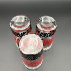 VTG MCM Anchor Hocking Set of 3 Glasses Red White Black Ribbon Squiggle 4 3/4″