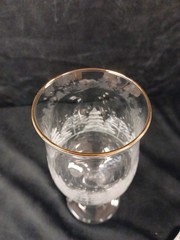 Set 4 Libbey WINTER WONDERLAND Stemmed Goblets Frosted Trees Gold Rim