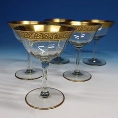 Gold Embossed Etched Floral Rim – 5 Sherbet or Champagne Glasses – 5 inches