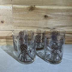 Morgan Signed 5 Double Old Fashion Whiskey Tumblers Etched Giraffe Motif