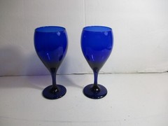 2- Vintage Cobalt Blue Glass Libbey Premire Wine / Water Goblets Short Stem 7″
