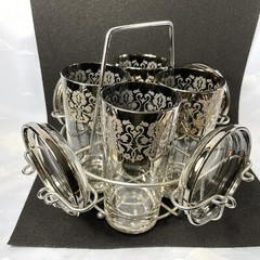 LUSTER Silver Smoke Fade TUMBER SET Coaster Caddy MCM Vintage