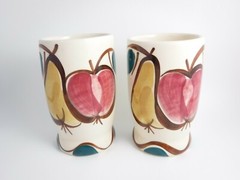 2 Purinton Pottery Slip Ware Apple & Pear Tumblers