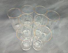 Vintage 8 Rare Lynns China Frosted Pines Gold Trim 6.25” Tumbler Glasses 1990s