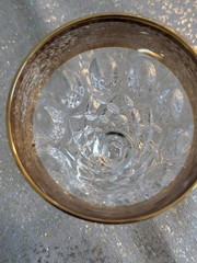 Italian Goblets Pair Vtg 6″ Clear Crystal Cut Glass 24K Gold Needle Etched Band