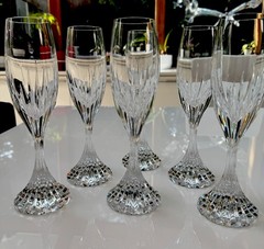 Set of 6 Baccarat Crystal Massena Champagne Flutes Glasses. 8 1/2 inches Tall