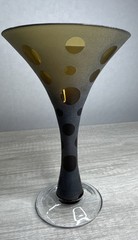 E & M Burke Martini Glass Frosted Art Glass Polka Dots Doodle Amber Brown