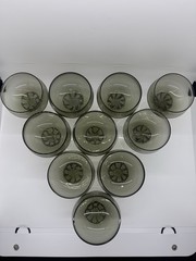 RARE Set of 10 Sasaki Coronation Crystal Smoke Gray Twisted Stem Champagne Glass
