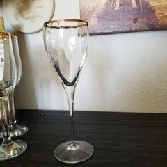 4 Swirl Bowl Wine Glasses Palio Gold Pattern by Primavera Di Cristallo Gold Rim
