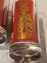 Vintage Thai Goddess Glasses Red Gold Metallic Set 2 MCM Barware