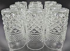 9 Anchor Hocking Wexford 10 Oz Tumblers Vintage Clear Diamond Cut Etch Retro Lot