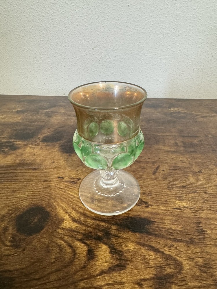 RARE 1891 KINGS CROWN THUMBPRINT 5 5/8″ GOBLET-GREEN DOTS XLCR ADAMS & CO EAPG