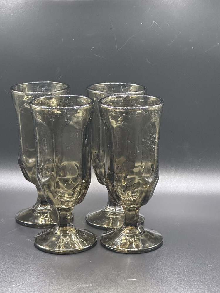 4 Duz Crystal Detergent Promo Stemware Vintage Goblets Smoke Brown