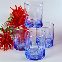Libbey Crisa Pinched Thumbprint Impressions Light Blue 4″ Rocks Glasses Set Of 4
