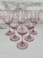 (6) Libbey Premiere Pink Water Goblets Set Vintage Elegant Drinking Stemware Lot