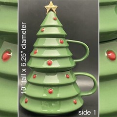Hallmark Stoneware Christmas Tree 2 Stacking Mugs with Lid 2022 China 10″ tall