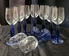 Denby (Vintage) Cobalt Blue Storm Goblets Hand Blown Circa 1970- Set of Nine
