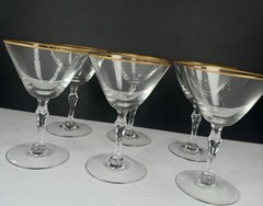 Lot 6 Fostoria Aurora 6092 Gold Rim Wine Glasses 5.5in Goblets Vintage Hollywood