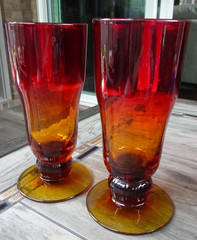 RARE Pair of Emil Larson South Jersey Ruby Amberina Glass Tumblers