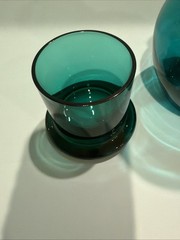 Rare Teal New Martinsville Glass Tumble Up Night Set Guest Set Inside Cup