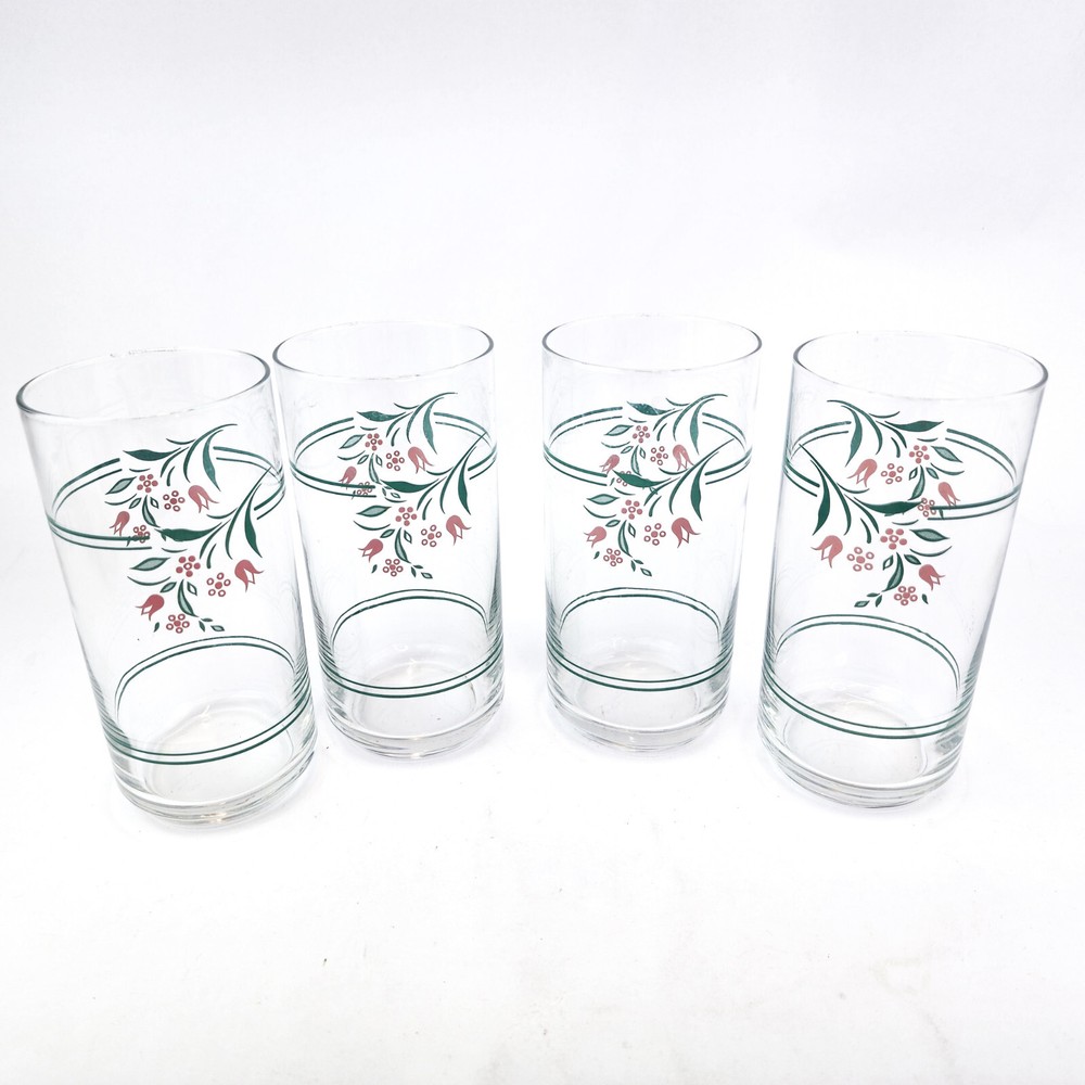 Vintage CORNING Corelle ROSEMARIE Tulip Pattern Glassware Tumbler Glasses 4 pc