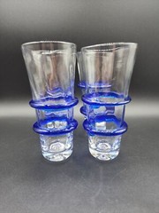 Double Ring Blenko Tumblers drinking glasses set of 4 handblown