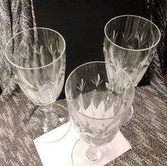 GORHAM Cut Crystal «Royal Devon» Iced Tea Footed Set of Three(3) 8.25″ Glasses!