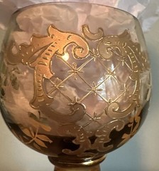Moser Style Amber Bock Glass With Enameled Gold And Beehive Trumpet Stem 7.5”