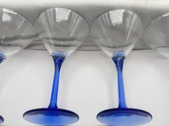 Set Of 8 Vintage Libby Cobalt Blue Petal Stem Martini Glasses From 80’s 7×4.25”