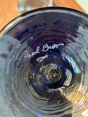 irridescent cobalt blue art glass goblet signed Paul B
