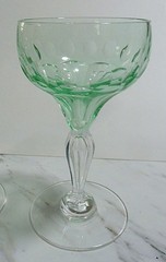 VTG Uranium Green / Clear Bubble Stem Cordial Glasses Set Of 3