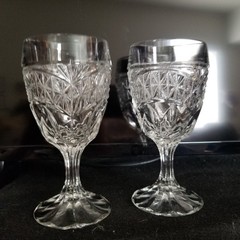 2 Cristal D’ Adriana Luna Pattern Wine Goblet Fused Glass 6 ¼”