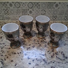 Set Of Four Porcelain Goblets / Cups VTG European Handpainted Likely Portuguese