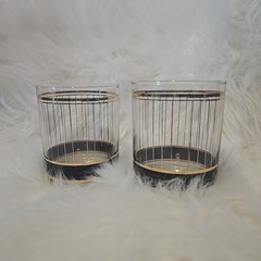 Vtg Culver Devon Glass Black 22 Karat Gold Stripe Trim Set 2