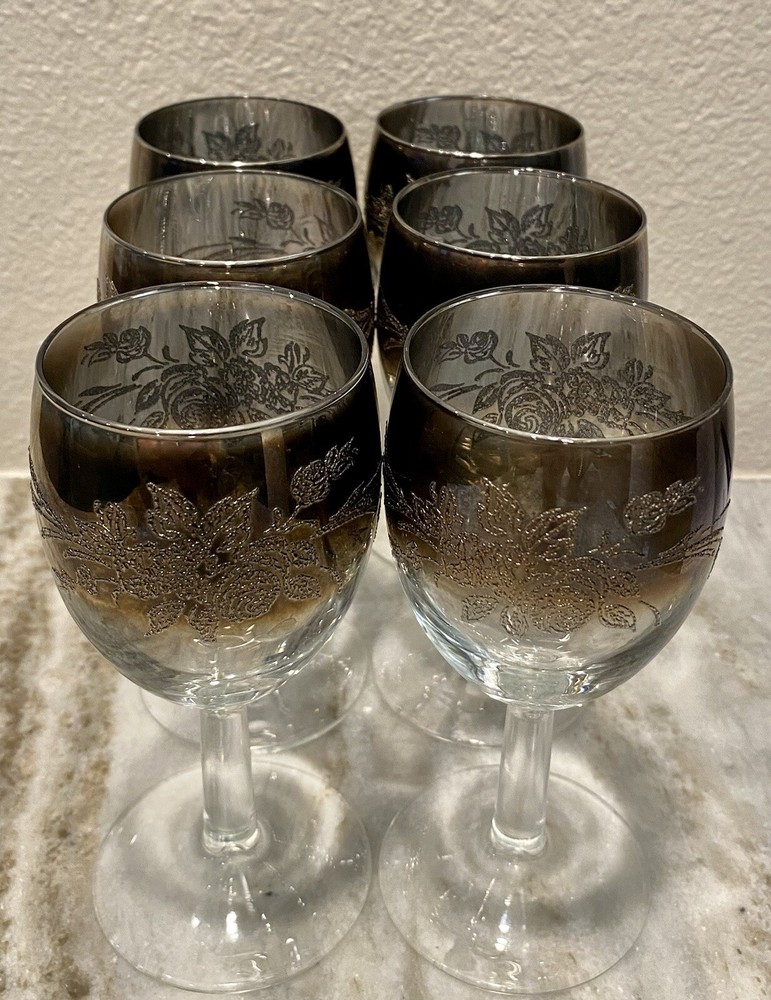 Vintage 1960s Barware Set – Platinum Rim Ombre Queens Lusterware Cordial Glasses